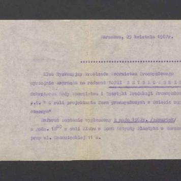 Zaproszenie na referat Zofii Szydłowskiej