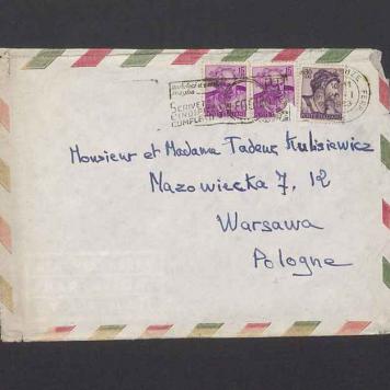 Koperta, adr. Monsieur et Madame Tadeusz Kulisiewicz