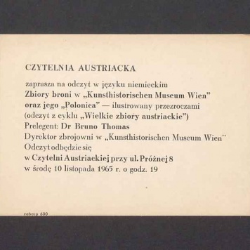 Zaproszenie na odczyt "Zbiory broni"