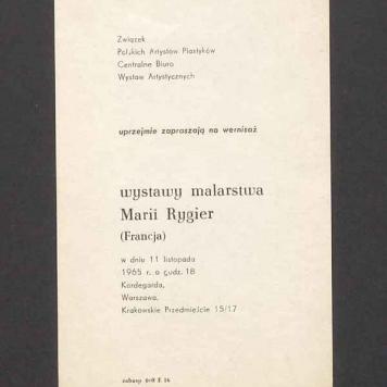 Zaproszenie na wernisaż wystawy malarstwa Marii Rygier