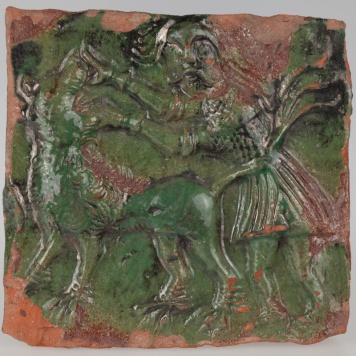 Kafel z postacią Samsona walczącego z lwem