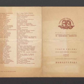 Zaproszenie do Teatru Polskiego na przedstawienie "Horsztyński"