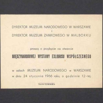 Zaproszenie na Międzynarodową wystawę exlibrisu współczesnego