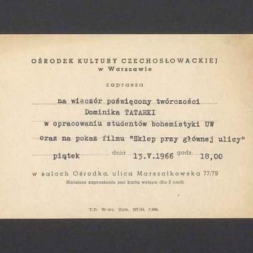 Zaproszenie na wieczór poświęcony twórczości Dominika Tatarki