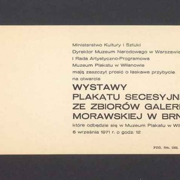 Zaproszenie na otwarcie wystawy plakatu secesyjnego ze zbiorów Galerii Morawsiej