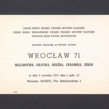 Zaproszenie na otwarcie wystawy "Wrocław 71"