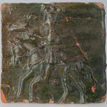 Kafel przedstawiający króla z sokołem na łowach