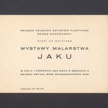 Zaproszenie na wernisaż wystawy malarstwa Jaku
