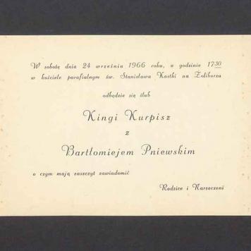 Zawiadomienie o ślubie Kingi Kurpisz z Bartłomiejem Pniewskim