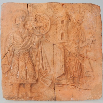 Kafel z wyobrażeniem św. Barbary i św. Jana Chrzciciela