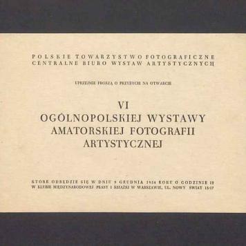 Zaproszenie na otwarcie "VI ogólnopolskiej wystawy amatorskiej fotografii artystycznej"