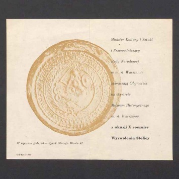 Zaproszenie na otwarcie Muzeum Historycznego m. st. Warszawy