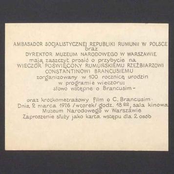 Zaproszenie na wieczór poświęcony rzeźbiarzowi Constantinowi Brancusiemu