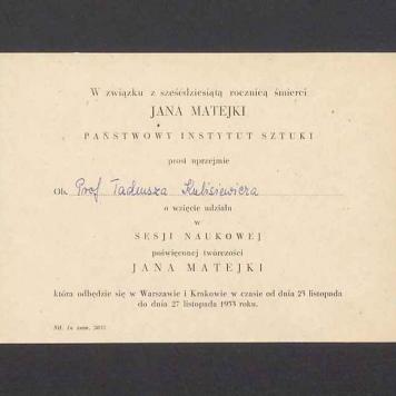 Zaproszenie na sesję naukową poświęconą twórczości Jana Matejki