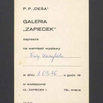 Zaroszenie na wernisaż wystawy Ewy Kuryluk