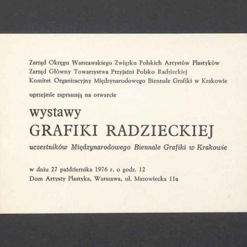 Zaproszenie na otwarcie wystawy grafiki radzieckiej