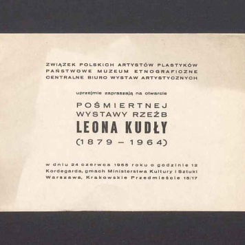 Zaproszenie na otwarcie pośmiertnej wystawy rzeźb Leona Kudły