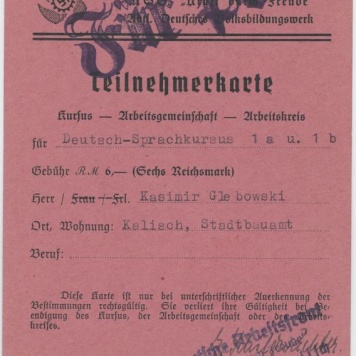 Karta uczestnictwa Kazimierza Głębowskiego w kursie języka niemieckiego 