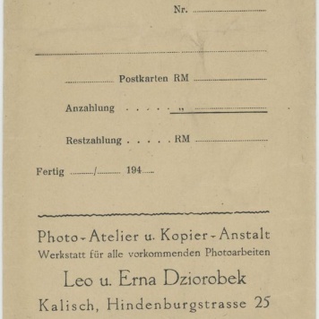 Koperta z nadrukiem firmowym kaliskiego zakładu fotograficznego Photo - Atelier u. Kopier - Anstalt