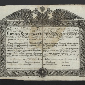 Dyplom wyzwolenia czeladnika Cechu Bednarskiego w Stawiszynie