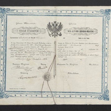 Świadectwo wyzwolenia na czeladnika Cechu Bednarskiego