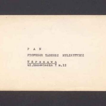 Koperta, adr. Pan Profesor Tadeusz Kulisiewicz