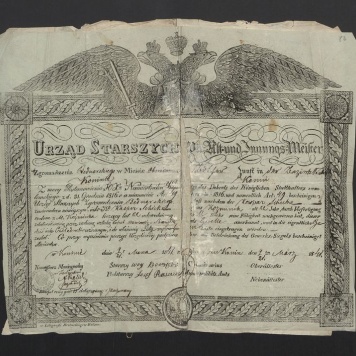 Dyplom wyzwolenia czeladnika Cechu Bednarskiego w Koninie