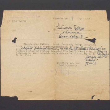 Informacja o wysłaniu prac T. Kulisiewicza na Wystawę Osiągnięć Plastyki Polskiej w Pekinie i Szanghaju