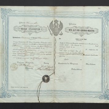 Dyplom wyzwolenia czeladnika Cechu Bednarskiego w Stawiszynie