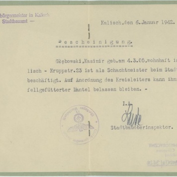 Przepustka na nazwisko Kazimierza Głębowskiego 