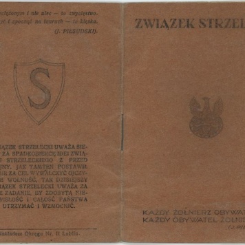 Legitymacja Związku Strzeleckiego Komendy Powiatu Kalisz wystawiona na nazwisko Kazimierza Głębowskiego 