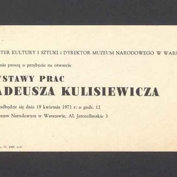 Zaproszenie na otwarcie wystawy prac Tadeusza Kulisiewicza