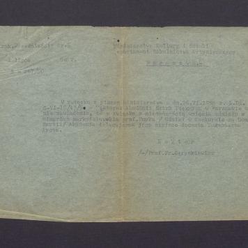 Akademia Sztuk Pięknych: zawiadomienie do Ministerstwa Kultury i Sztuki o delegowaniu na miejsce prof. Wnuka doc. E. Arcta