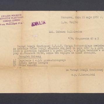 Związek Polskich Artystów Plastyków: zawiadomienie o walnym zebraniu sekcji graficznej