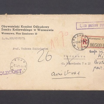 Koperta, nad. Obywatelski Komitet Odbudowy Zamku Królewskiego w Warszawie