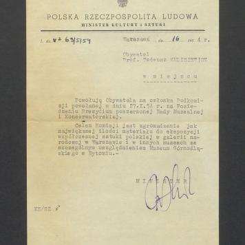 Minister Kultury i Sztuki: powołanie na członka Podkomisji Prezydium Rady Muzealnej i Konserwatorskiej