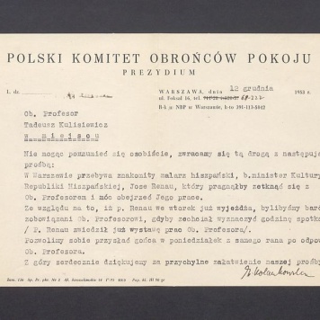 Polski Komitet Obrońców Pokoju: zaproszenie na spotkanie z Jose Renau