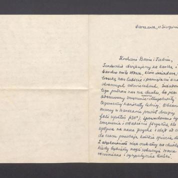 Kochani Basiu i Tadziu, Serdecznie dziękujemy za kartkę [...]