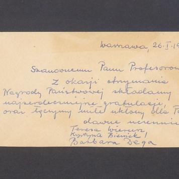 Szanownemu Panu Profesorowi, z okazji otrzymania Nagrody Państwowej