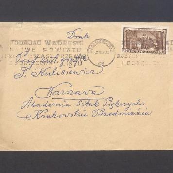 Koperta, adr. Prof. art. grafik Tadeusz Kulisiewicz