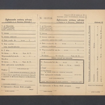 Druki Urzędowe, nie wypełnione: „Zgłoszenie zmiany adresu” w obrębie miasta stołecznego Warszawa