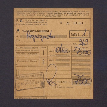 Bilet kolejowy na przejazd z Taorminy - Giardii do Agrigento