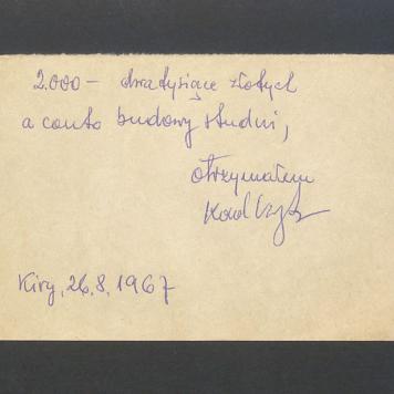 Potwierdzenie otrzymania kwoty 2000 zł a conto budowy studni