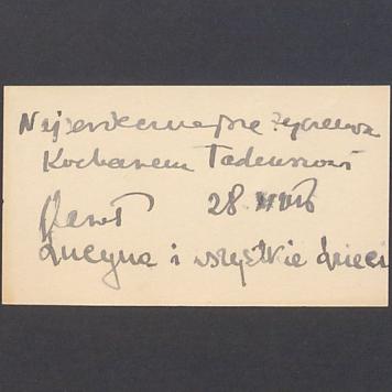 Bilecik z życzeniami imieninowymi dla T. Kulisiewicza