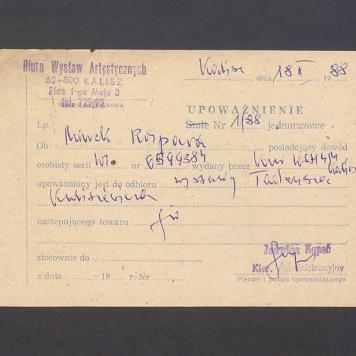 Upoważnienie do odbioru wystawy T. Kulisiewicza