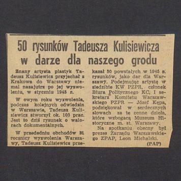 50 rysunków Tadeusza Kulisiewicza w darze dla naszego grodu
