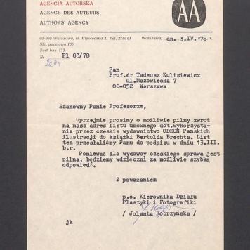 Agencja Autorska: prośba o zwrot listu umownego