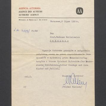 Agencja Autorska przesyła umowę na prawo do reprodukowania rysunków