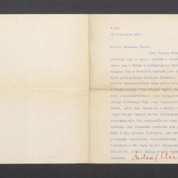 Wielce Szanowny Panie, Pani Helena Weigel zwróciła się do mnie z prośbą [...]