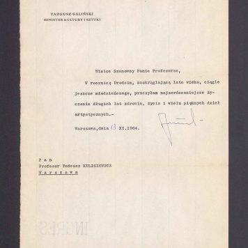 Wielce Szanowny Panie Profesorze, W rocznicę Urodzin, zaokrąglającą lata wieku, ciągle jeszcze młodzieńczego [...]